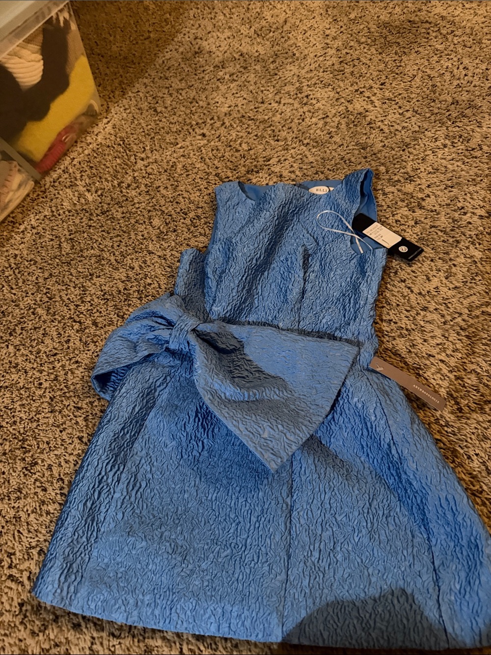 Elliatt Sky Blue Textured Dress with Front Bow Detail